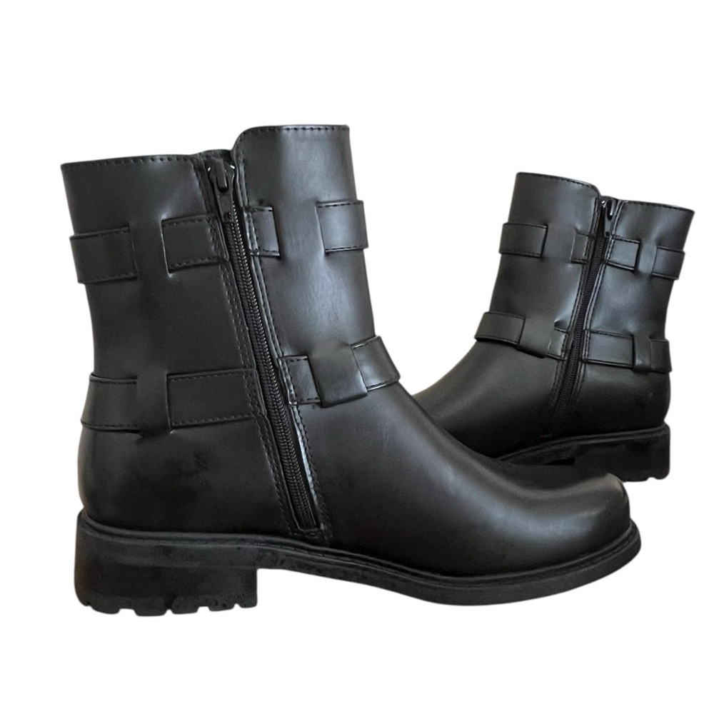 NEW BØC Black faux leather Combat & Moto Boots 9.5M - Picture 3 of 10